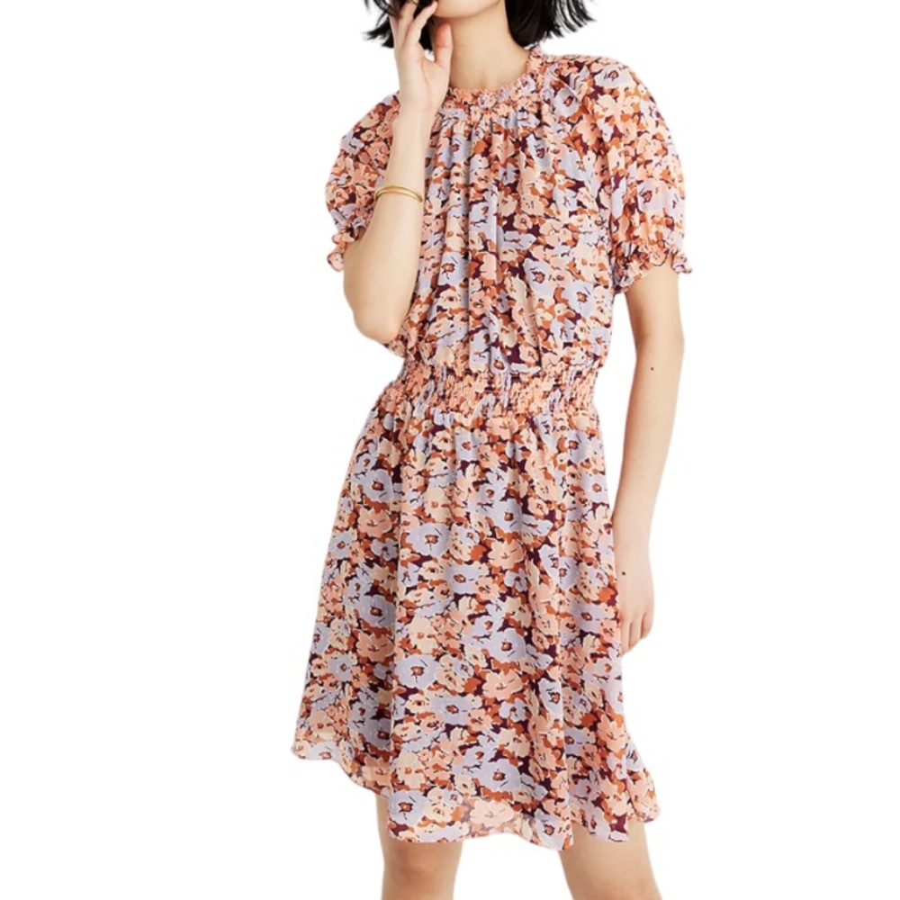 Madewell Smocked Mockneck Dress in Floral Breeze Sz L